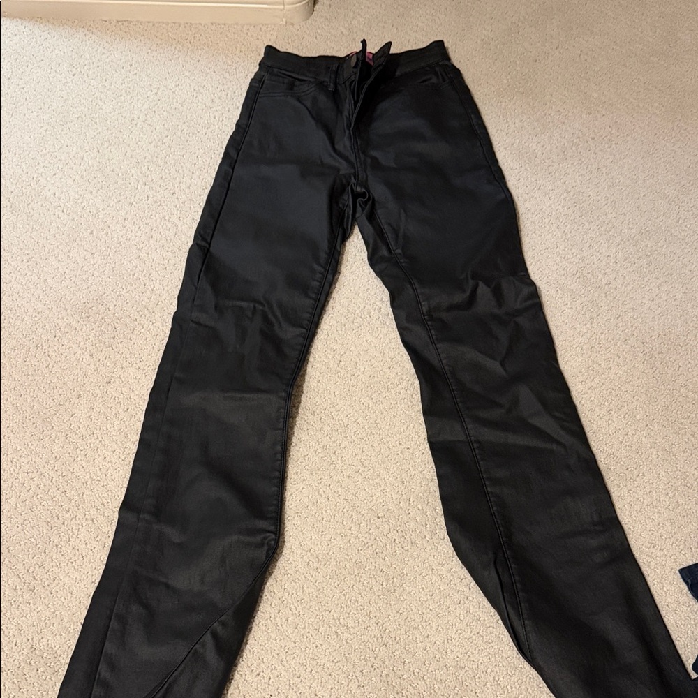 Edikted Black leather Wide Leg Pants